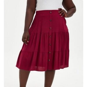 Midi Button-Front Tiered Skirt